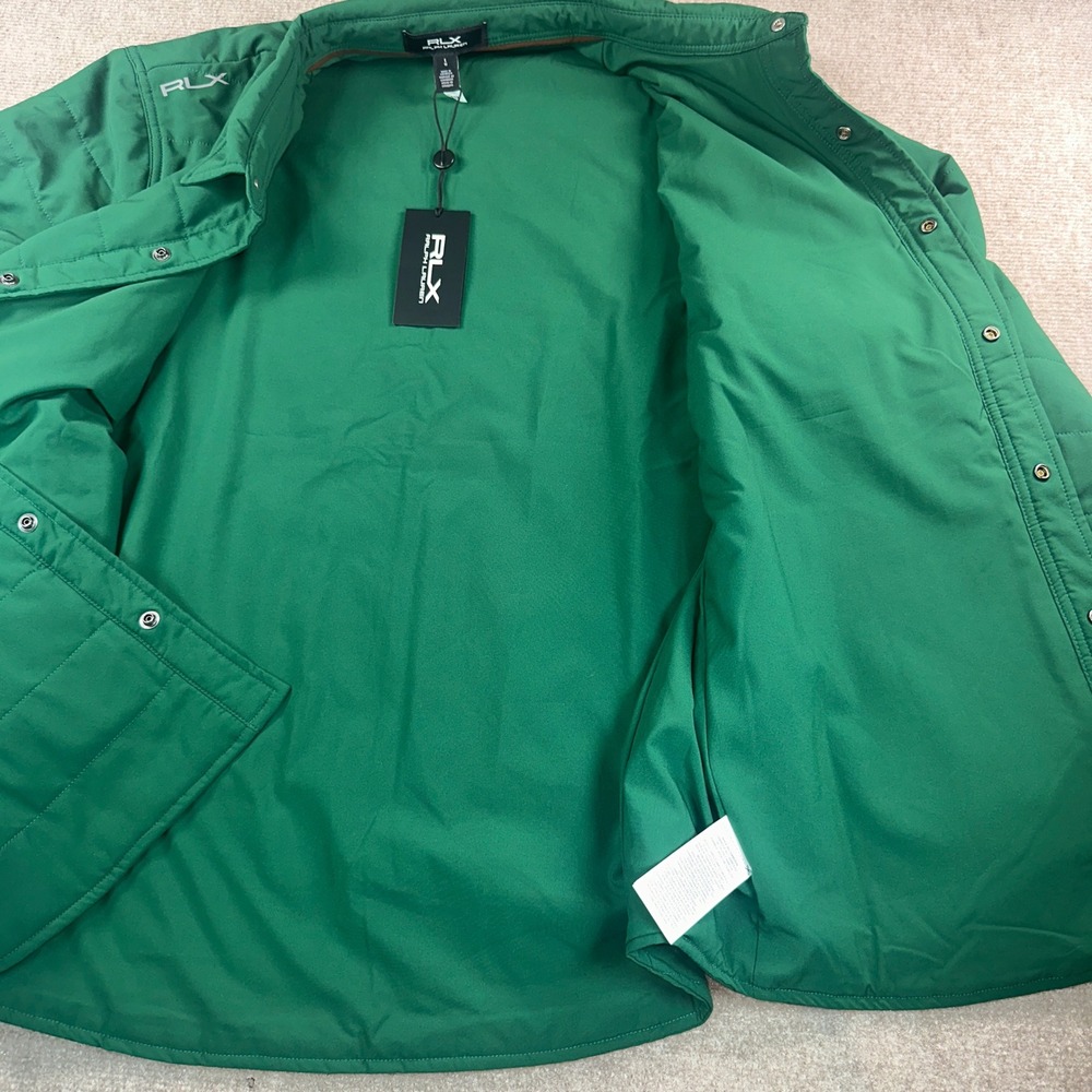 RLX Ralph Lauren Mens Quilted Shirt Jacket Green Snap Zip Front Golf Large NWT - Picture 8 of 11